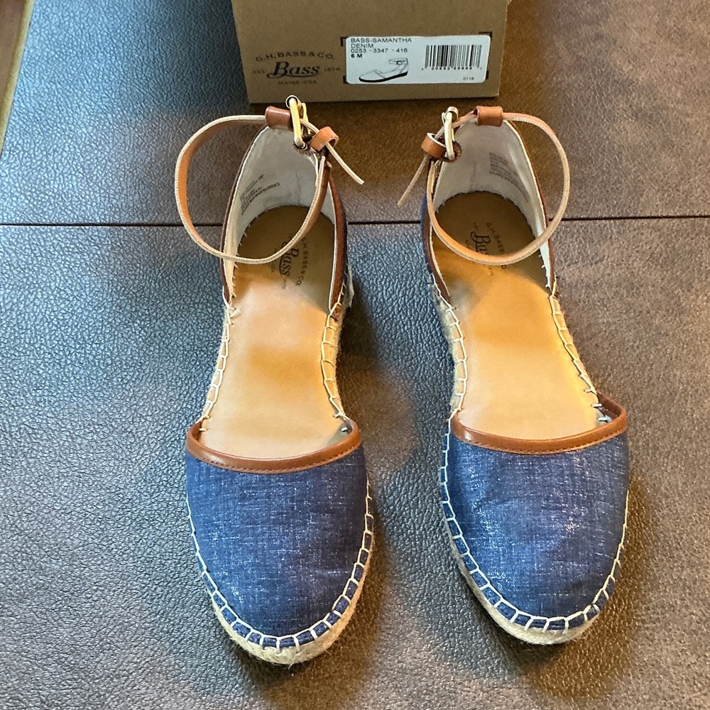 GH Bass & Co. Espadrille Samantha Denim & Leather Shoe, Women's Size 6 EUC